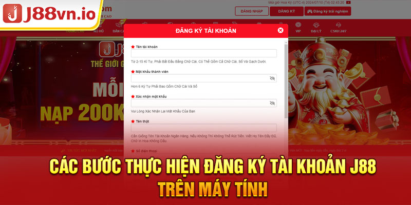 Các bước thực hiện Đăng ký tài khoản J88 trên máy tính