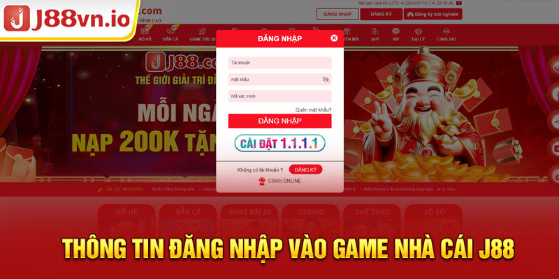 Thông tin đăng nhập vào game nhà cái J88